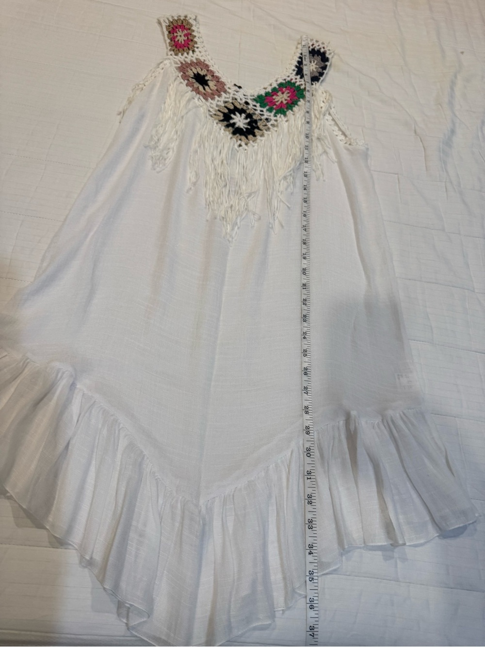 Boho Crochet Granny Square Fringe Dress Sleeveless Festival Beach Cover Up NWT - Picture 8 of 10